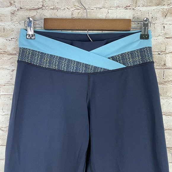 Lululemon 6 Dharana Crop Pants Inkwell Blue Zip Pocket Loose Wide Hyper Stripe - Picture 4 of 8